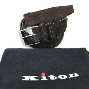 KITON Mens Belt 42” Brown Suede STERLING SILVER .9
